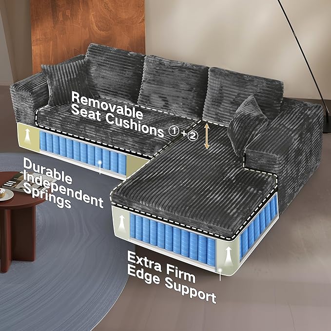 Extra Firm 108” Cloud Boneless Couches for Living Room,Modular Sectional Cloud Couch with Deep Seat, High-Resilience Foam/Sag-Resistant/Keeps its Form, No Assembly Required (Right-Facing Chaise) | Extended Durability, Extra Firm Support, Not easily col...