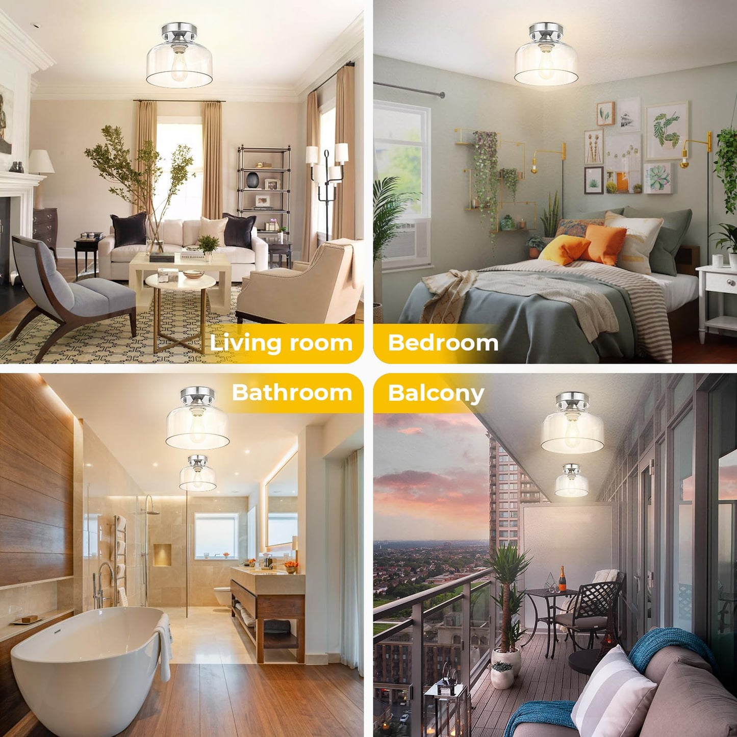 LACCEN Semi Flush Mount Ceiling Light Silver, Clear Glass Pendant Lamp Shade, Modern Farmhouse Light Fixture for Hallway Corridor Kitchen Entryway Bedroom, Bulb Not Included