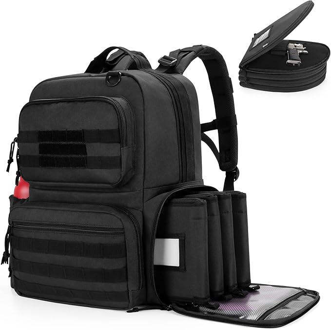DSLEAF Tactical Pistol Backpack with 4 Pistol Cases, Gun Backpack for Handgun with 17x Magazine Slots for Hunting and Shoo...