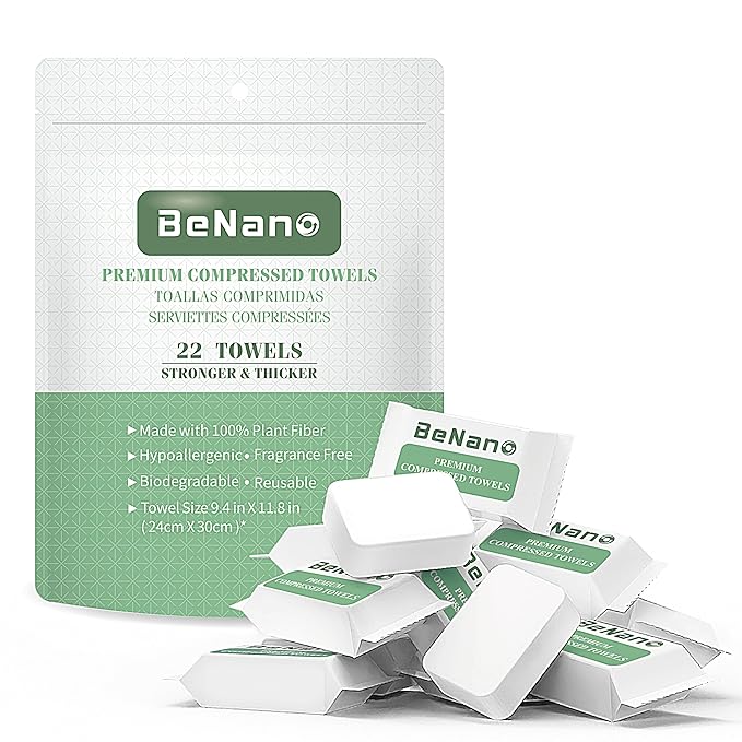 Benano Premium Disposable Compressed Face Towels Tablets, 100% USDA Biobased Quick Dry Portable Thick Towelettes Washcloth...