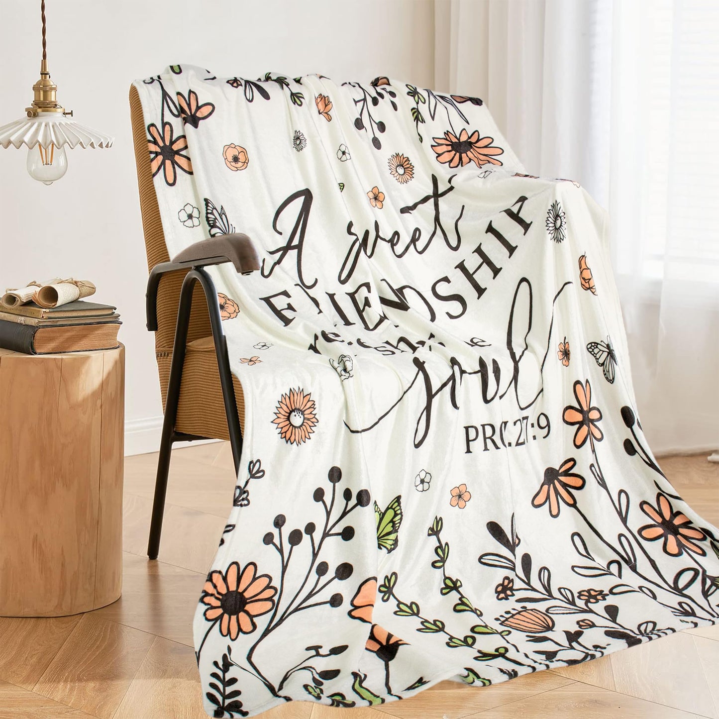 FTEFueie Friendship Gifts for Women Friends, Christian Birthday Religious Gifts for Women Friendship, Inspirational Spiritual Gift for Best Friend, Scripture Floral Blanket with Bible Verse 50" X 60"