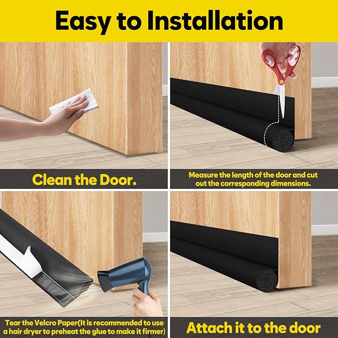 HomeProtect Door Draft Stopper 30 Inch, Weather Stripping with Strong Adhesive for Bedroom Essential Home Protection for 1.5 Gaps Interior Front Door Sweep for Bottom of Door,Easy to Install, Black