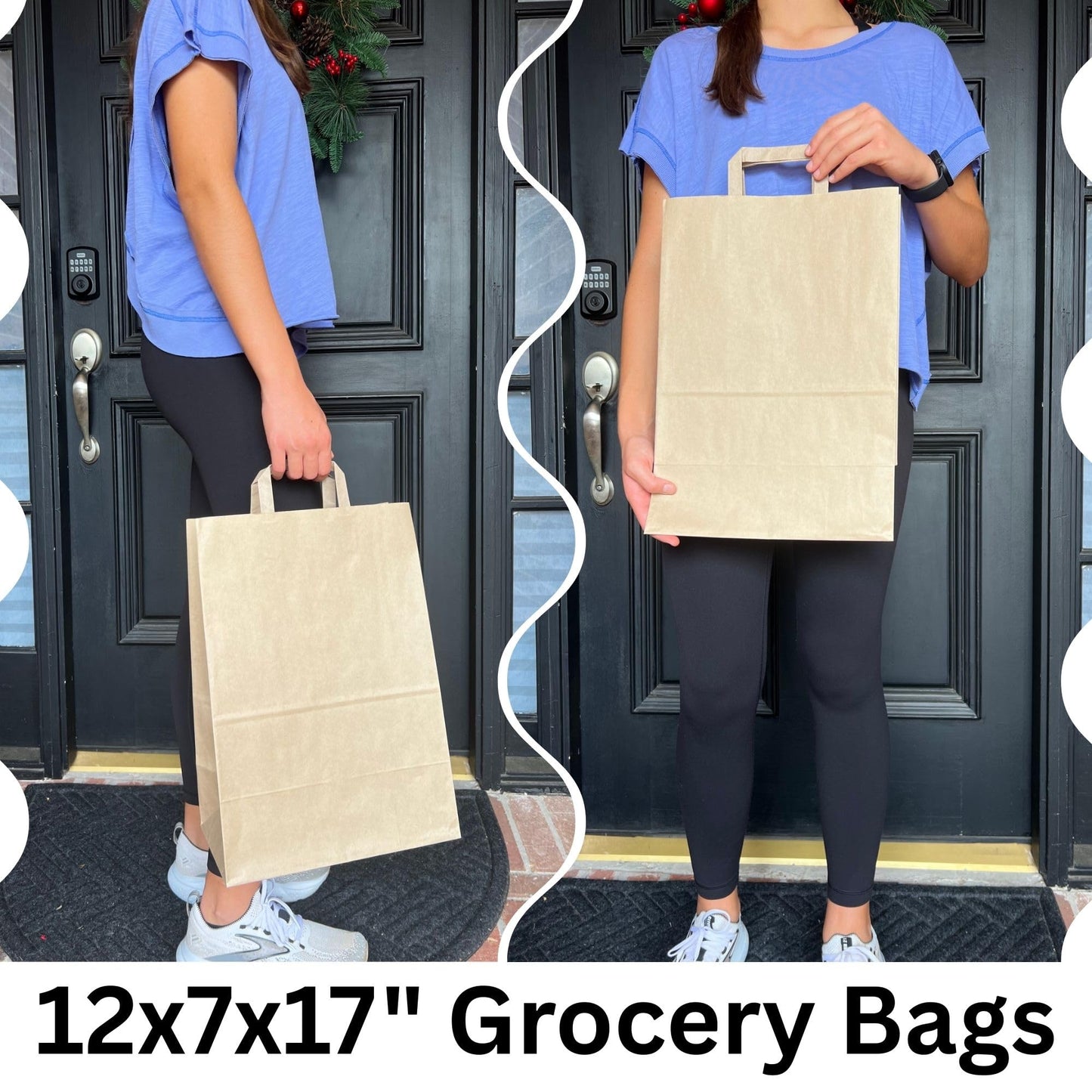 Qutuus Brown Paper Grocery Bags with Handles, Large Brown Paper Bags with Handles Bulk, 12x7x17 inches 50pcs Large Grocery Bag