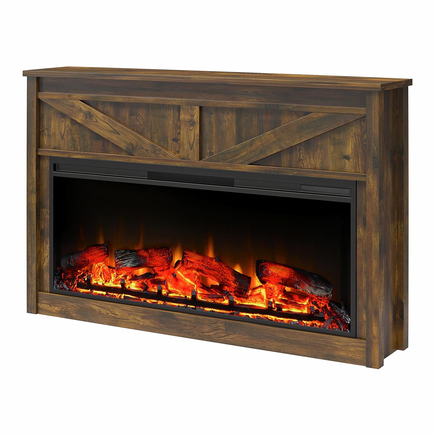 Ameriwood Home Farmington 49 Inch Electric Fireplace with Mantel, Replaceable Fireplace Insert Heater. Remote Control, Timer, Realistic Log and Flame Effect, Century Barn Pine
