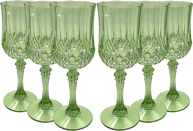 JUSONEY Vintage Plastic Wine Glasses,Crystal Textured Plastic Goblets,Disposable Wine Glasses for Parties,Weddings,Elegant...