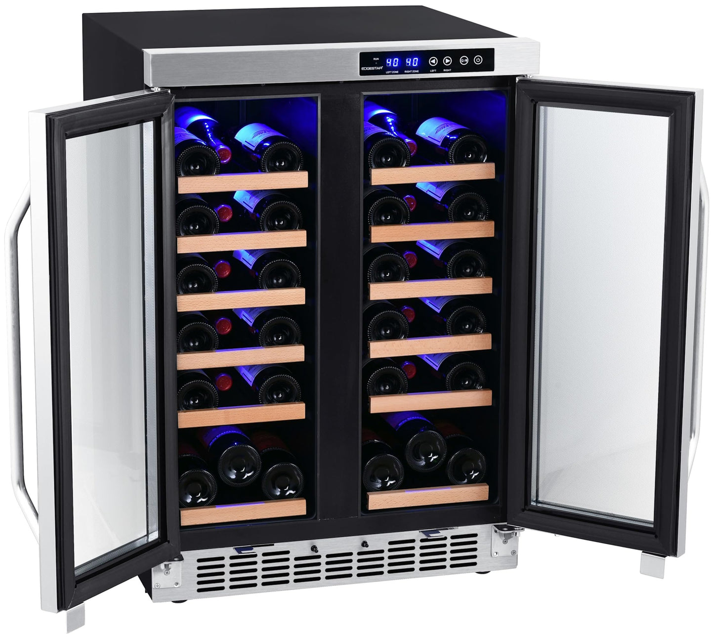 EdgeStar CWR362FD 24 Inch Wide 36 Bottle Built-In Wine Cooler with Dual Cooling Zones and French Doors - Stainless Steel