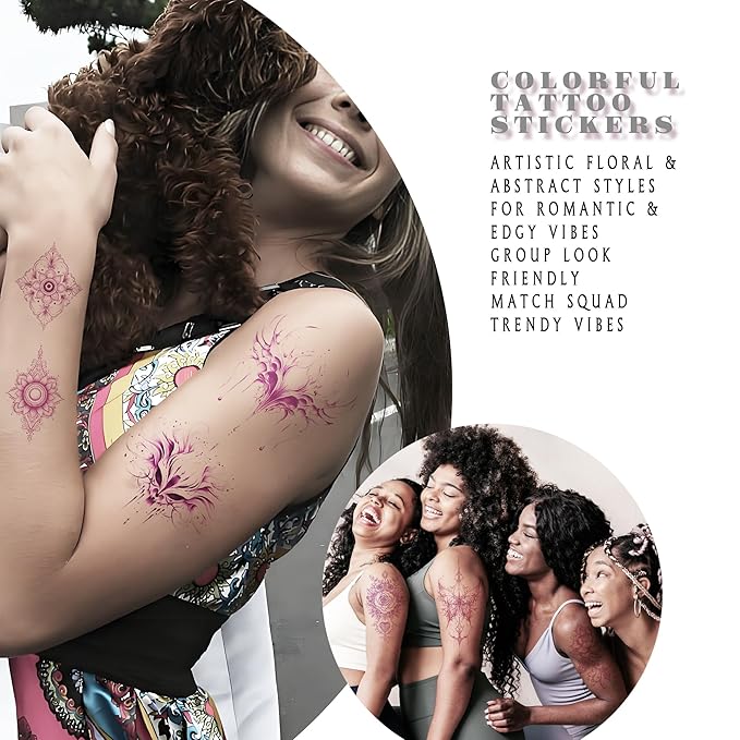 Pink Boho Temporary Tattoos | realistic temporary tattoos specially designed for women. These are waterproof fake tattoo stickers featuring floral and butterfly patterns.