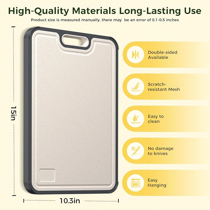 Titanium Cutting Board for Kitchen, Cutting Board Double Sided Food Grade, Pure Titanium/PP, Easy to Clean Large Size 15"×10.3"