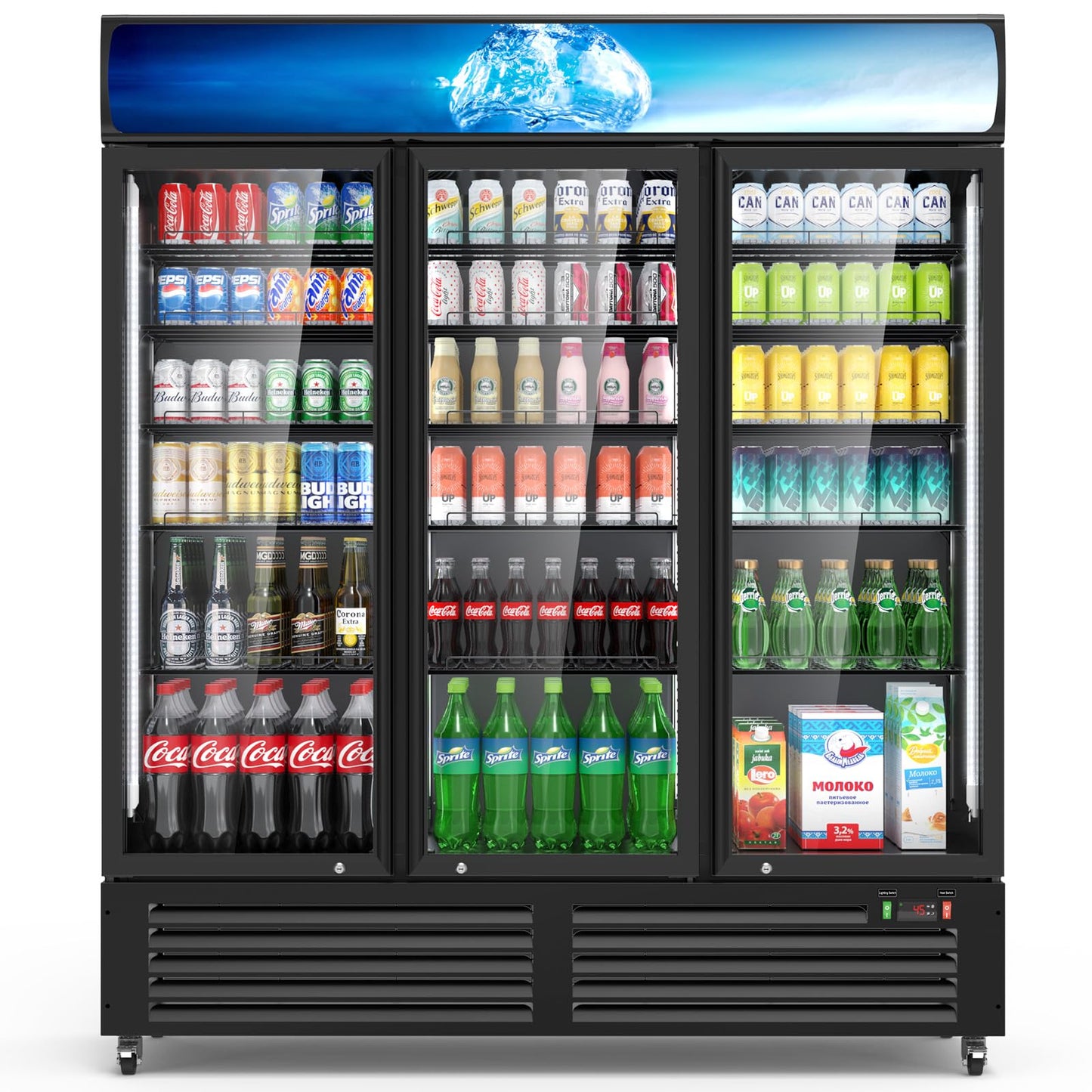 Cintva Commercial Beverage Refrigerator 56 Cu Ft, Commercial Display Fridge with Glass Door, Upright Merchandiser Refrigerator Cooler with Front LED Light for Stores, Restaurant, Office