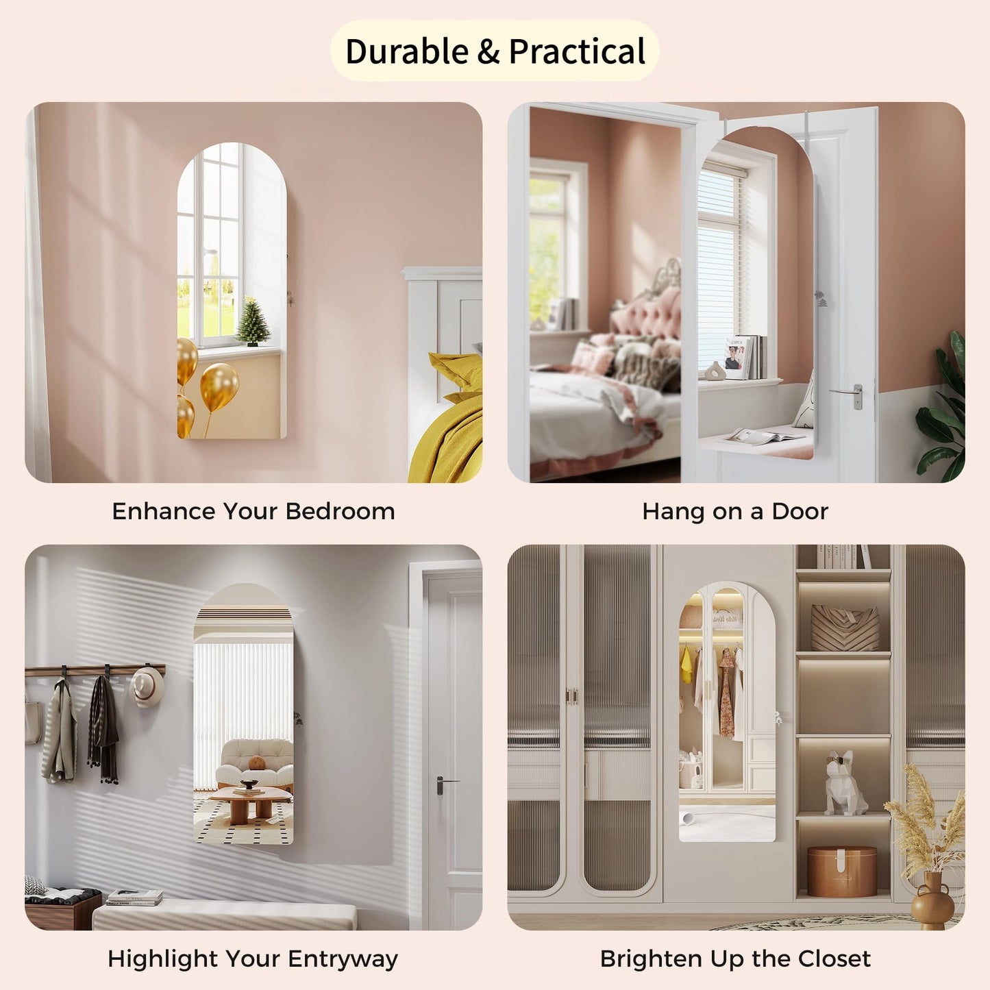 Trygoal 43" Wall Mounted Jewelry Organizer Lockable, Full-Length Mirror with 3 Storage Shelves Makeup Dressing Mirror Armoire with Lights and Jewelry Storage, White
