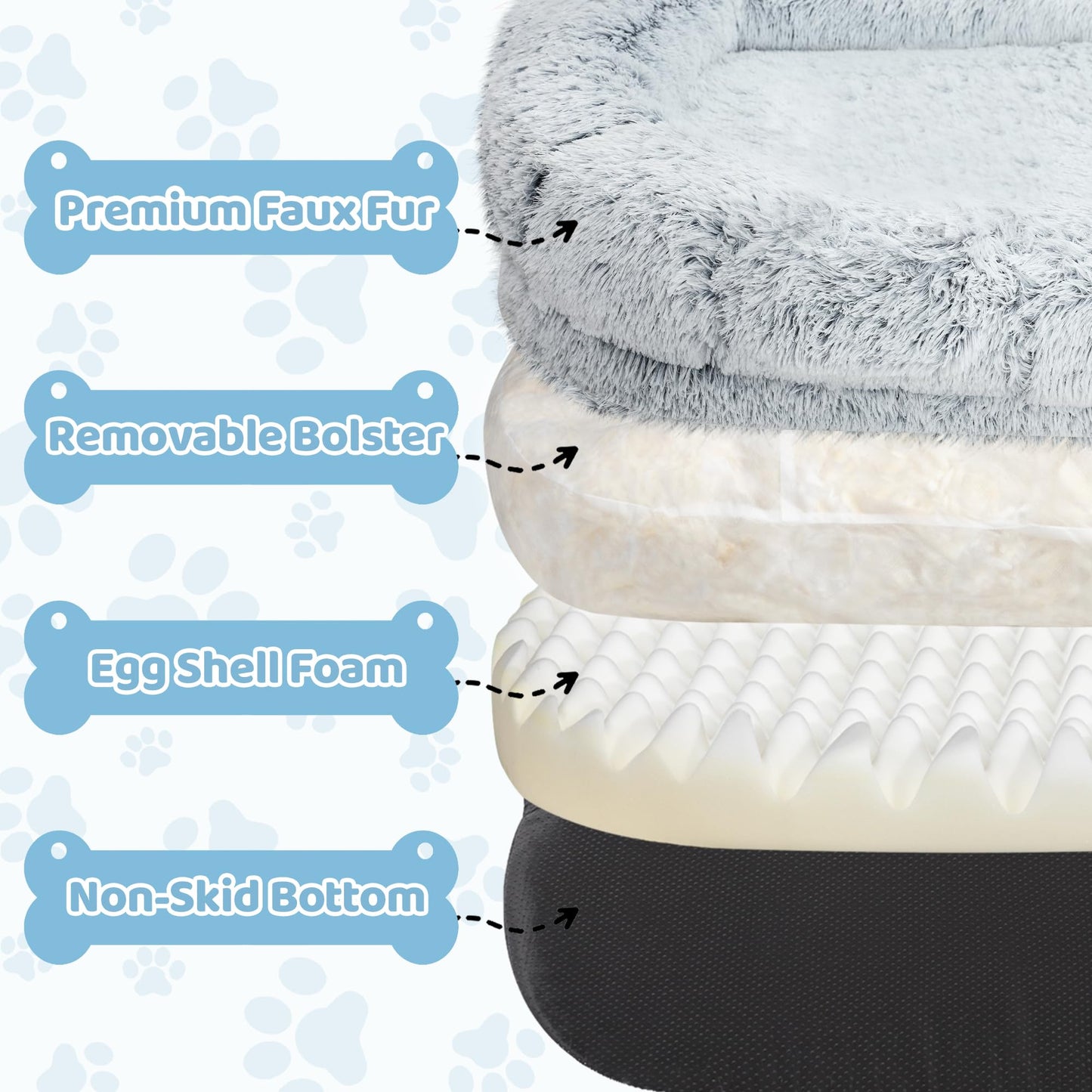 Murago Human Dog Bed for Adults, 46 x 10 x 76 Long Human Size Dog Bed, Removable Cover, Orthopedic Design, [Light Grey]
