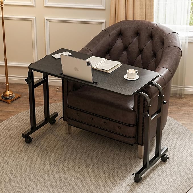 LINGMI Recliner Table, Overbed Table with Wheels Adjustable Height and Length Over Bed Desk, Hospital Heavy Duty Metal Leg...