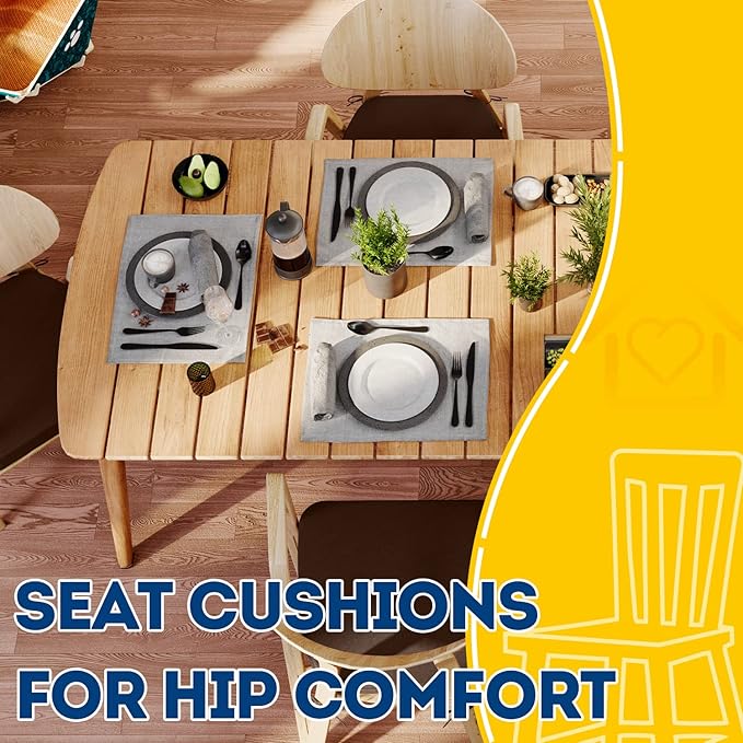 AAAAAcessories D-Shaped Chair Cushions, 2" Thick Dining Chair Pads with Ties and Removable, Machine-Washable Cover, 17" x 16", Set of 2, Brown