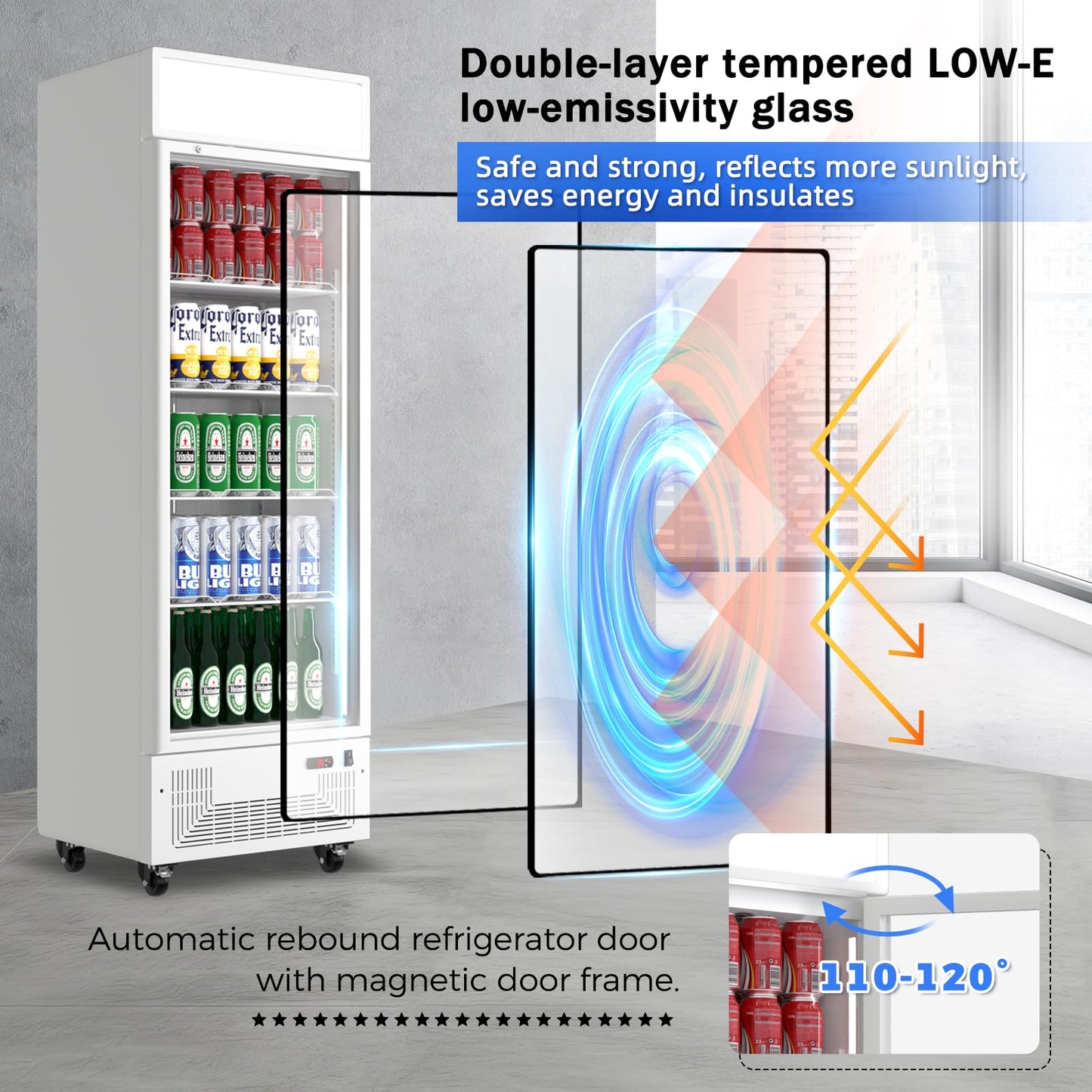 BINGERMA Commercial Beverage Refrigerator 15 Cu.ft. with Glass Door Display Merchandiser Fridge ETL Drink Cooler for Bars,Restaurants, Convenience Stores, Supermarkets and Offices White