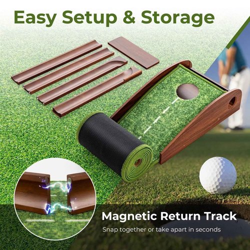 Indoor Golf Putting Mat with Putter & 5 Balls, Auto Ball Return Set, Velvet Matt for Home, Office, Backyard, Golf Gift