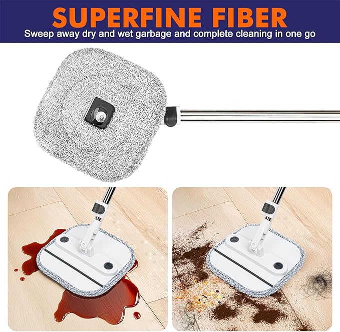 Upgraded Self-Standing Spin Mop and Bucket System, Detachable Inner Mop Bucket Separates Dirty Water & 90° Foldable Head, Triple-Scrub System, 0.9Gal Dual Drainage, for Hardwood Floors (White 2 Pads)