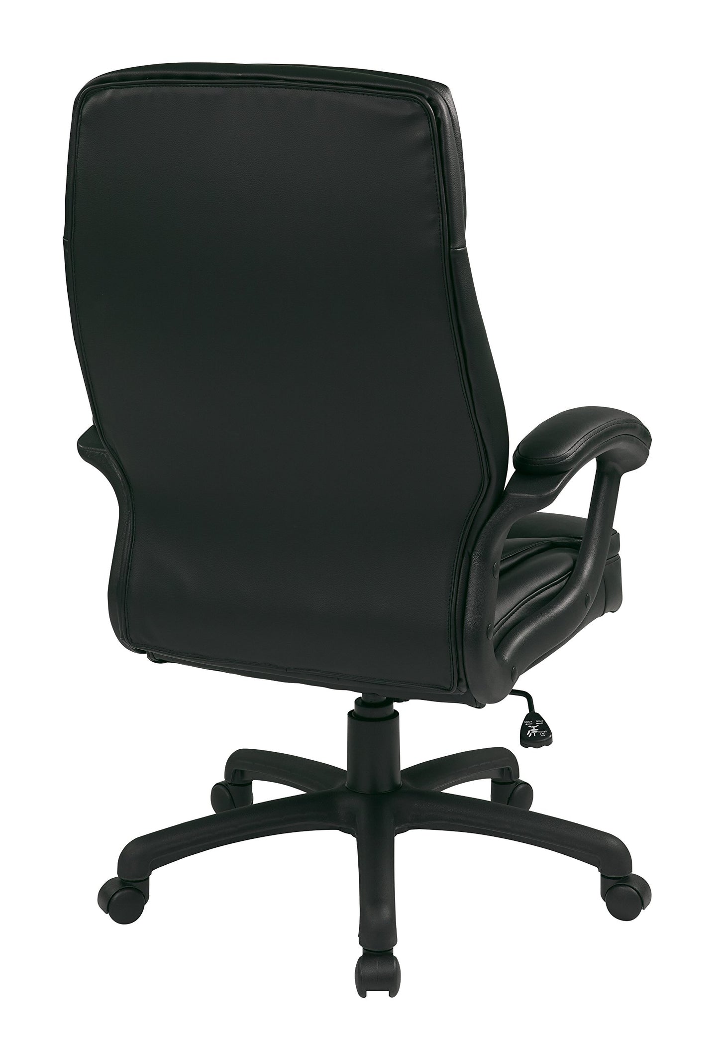 Office Star EC Series Executive Bonded Leather High Back Adjustable Office Chair with Thick Padded Contour Seat and Locking Tilt Control, Black