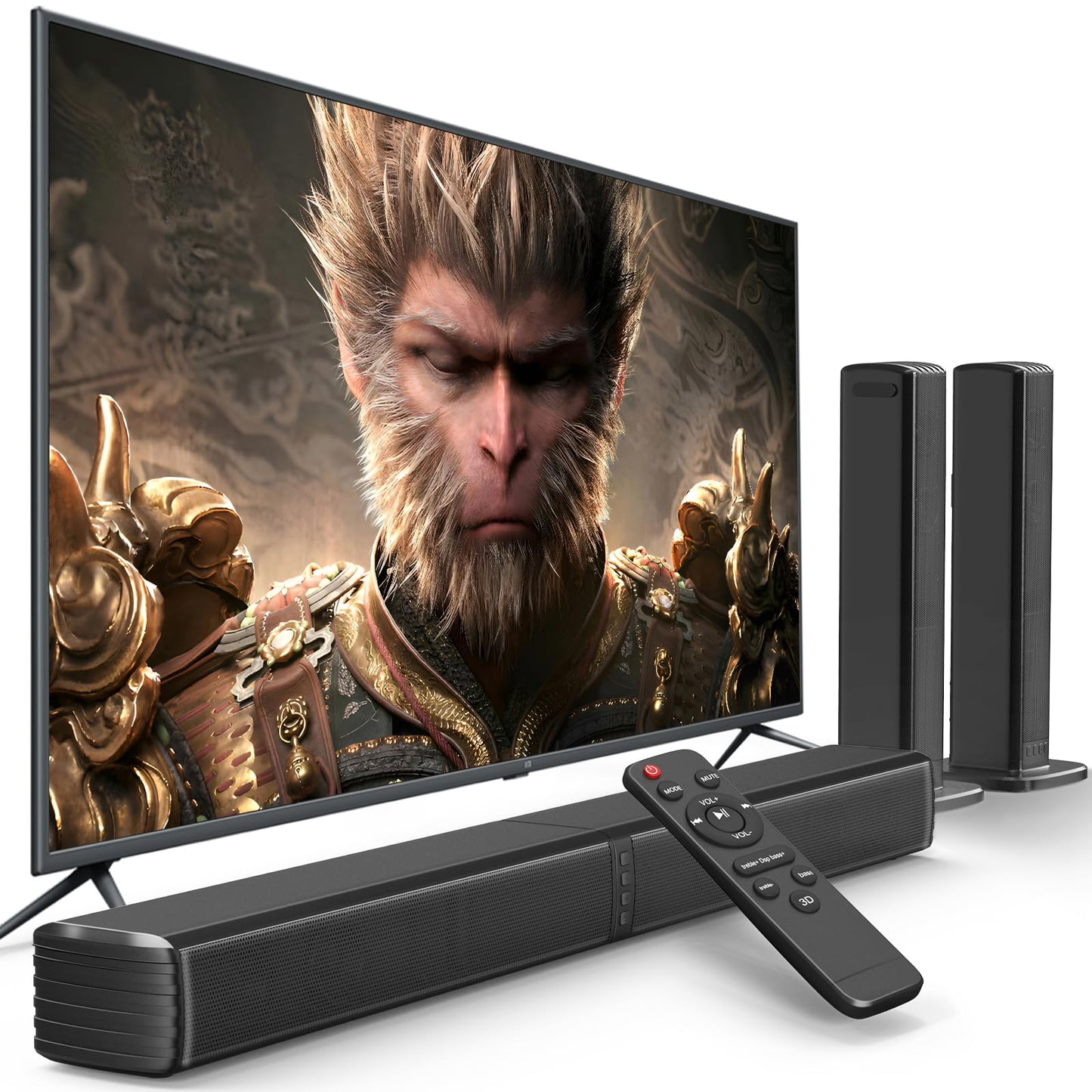 GEOYEAO Sound Bar, Bass Speakers for Smart TV with Dual Subwoofer 3D Surround Sound System, 32 Inch 2.2CH Home Theater Audio Soundbar, HDMI ARC Connection, 2 in 1 Detachable & Wall Mountable -Like New