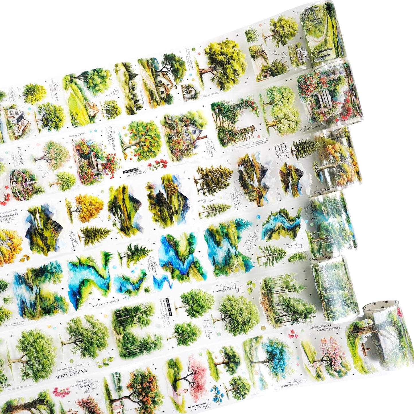 Scenery of a Tree PET Tape Set with Clip, 6 Rolls Decorative Landscape Stickers for Scrapbook, Journal and Crafts