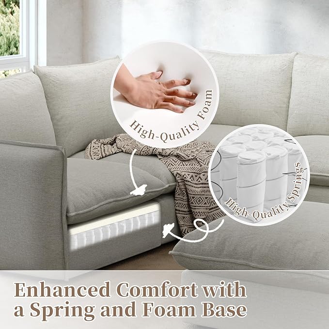 Gtilzria Waterproof Cloud Sectional Couches,High Backrest Down Filled Sofa for Living Room,94.5" Modular Sofas L-Shaped with Ottoman,Detachable Couch Covers,Light Grey