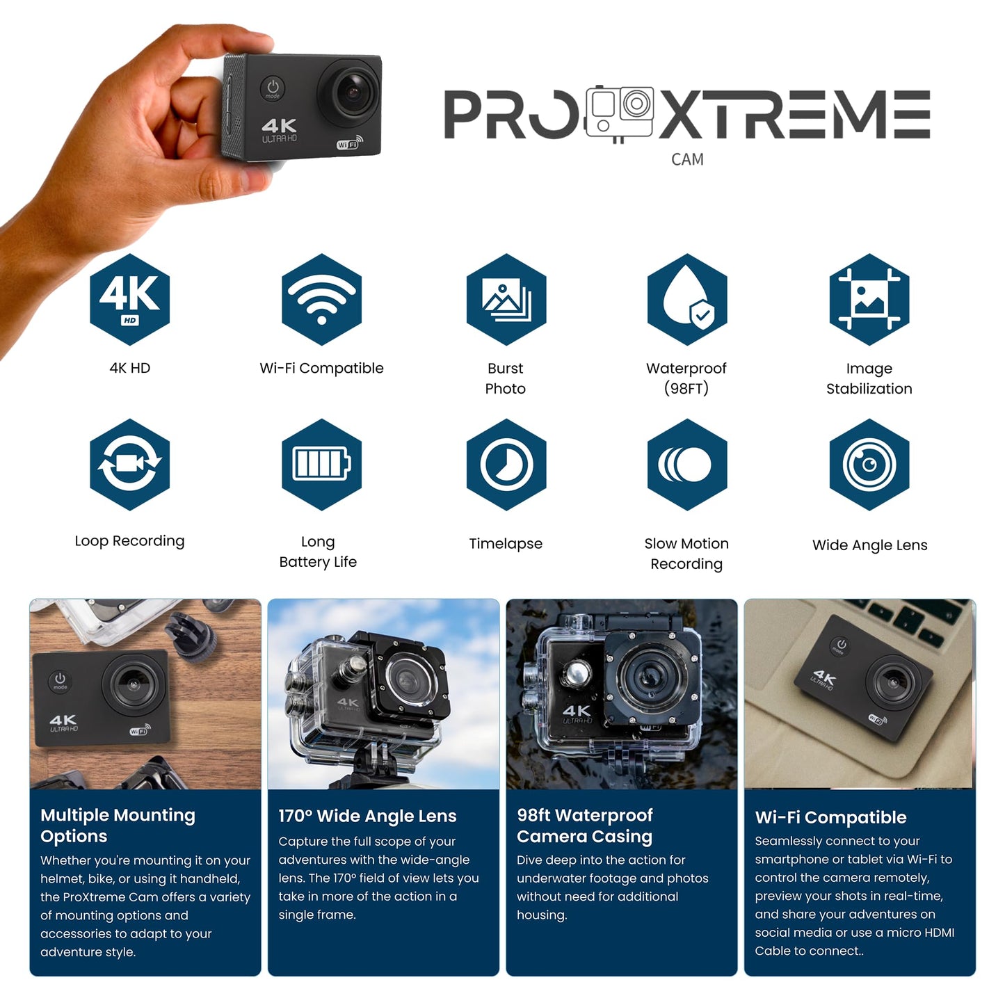 Falcon 4K Drone with Camera | Quadcopter for Kids and Adults, Beginner to Pro, Xtreme Pro Cam 4K Action Camera - Ultra HD Waterproof Camera with Wi-Fi, 170 Wide Angle