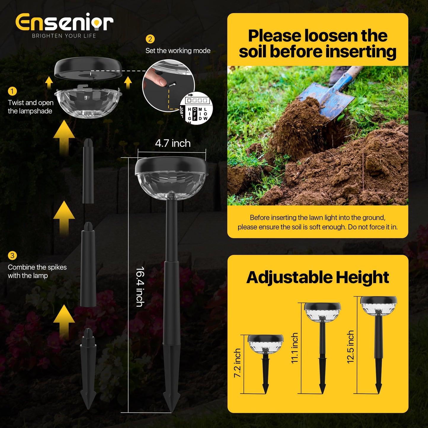 Ensenior 10-Pack Solar Lights Outdoor, Auto ON/Off 3000K LED Solar Garden Lights for Pathway, Yard, Patio, Walkway, Flower Bed, Halloween Christmas Landscape Lighting, IP65 Waterproof, Flag Lights