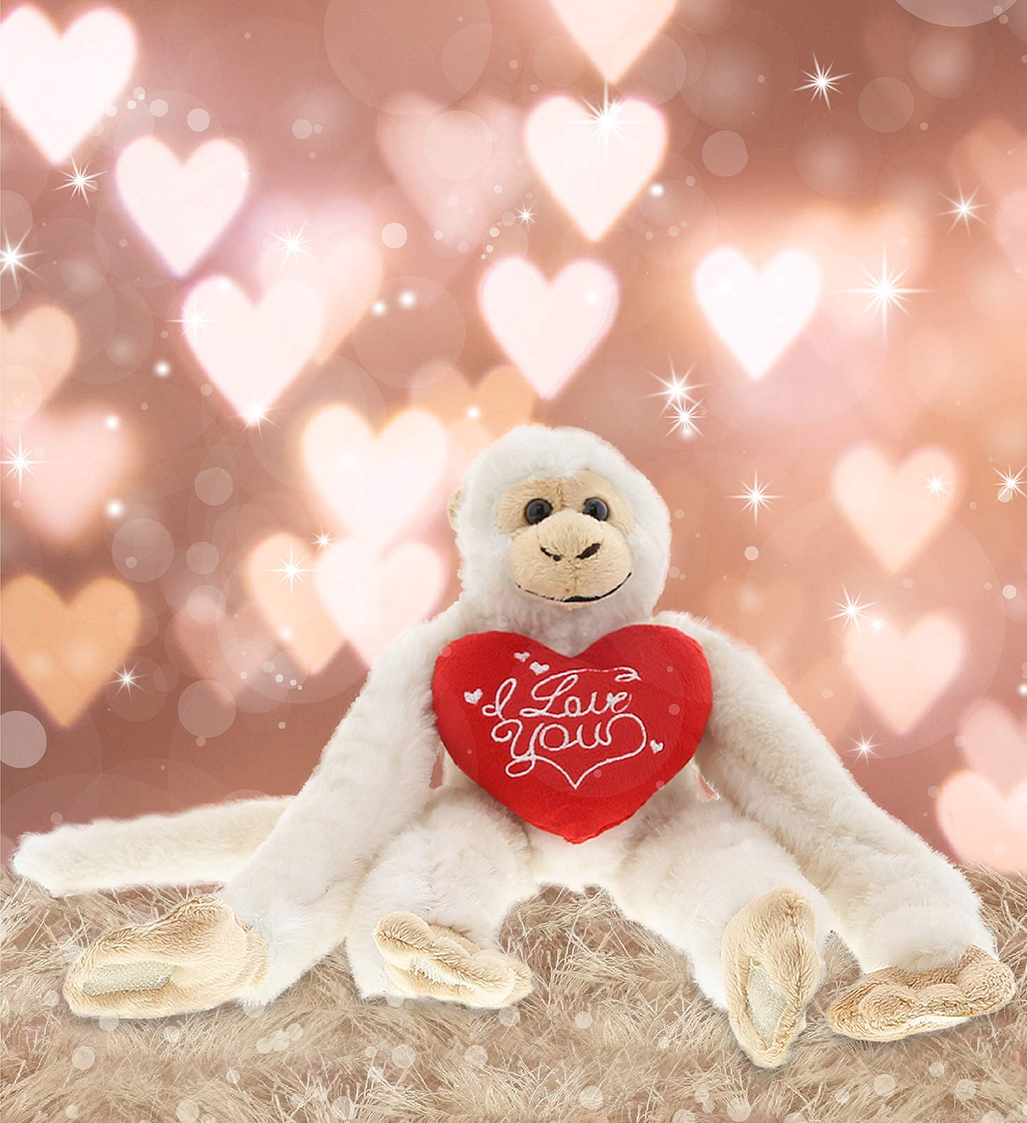 DolliBu I Love You Valentine Plush Hanging Monkey - Cute Stuffed Animal with Red Heart and Name Personalization Gift for Valentines Day, Birthday, Anniversary, Romantic Date - 21 Inches