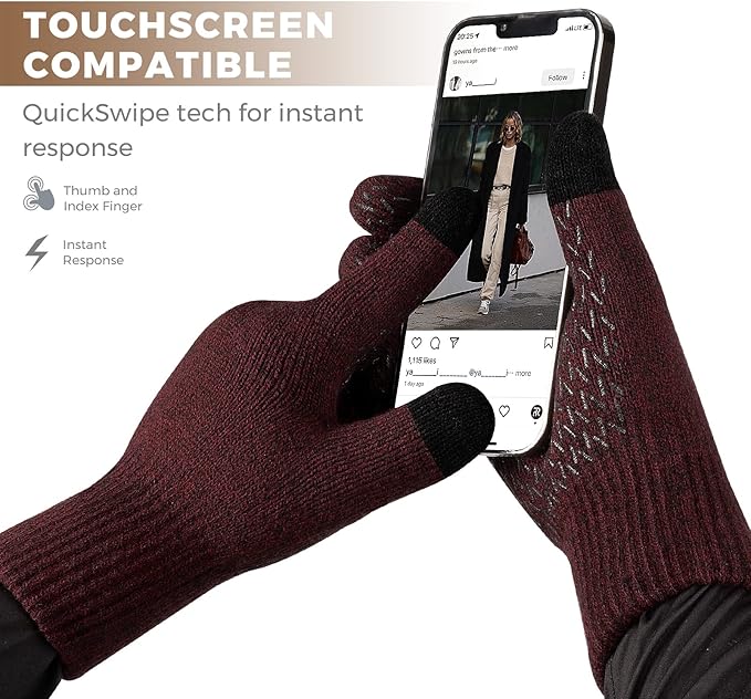Rahhint Wool Winter Gloves Men Women Fleece lined Knit Gloves with Touchscreen Fingers Insulated Gloves Keep Hand Warm Gift