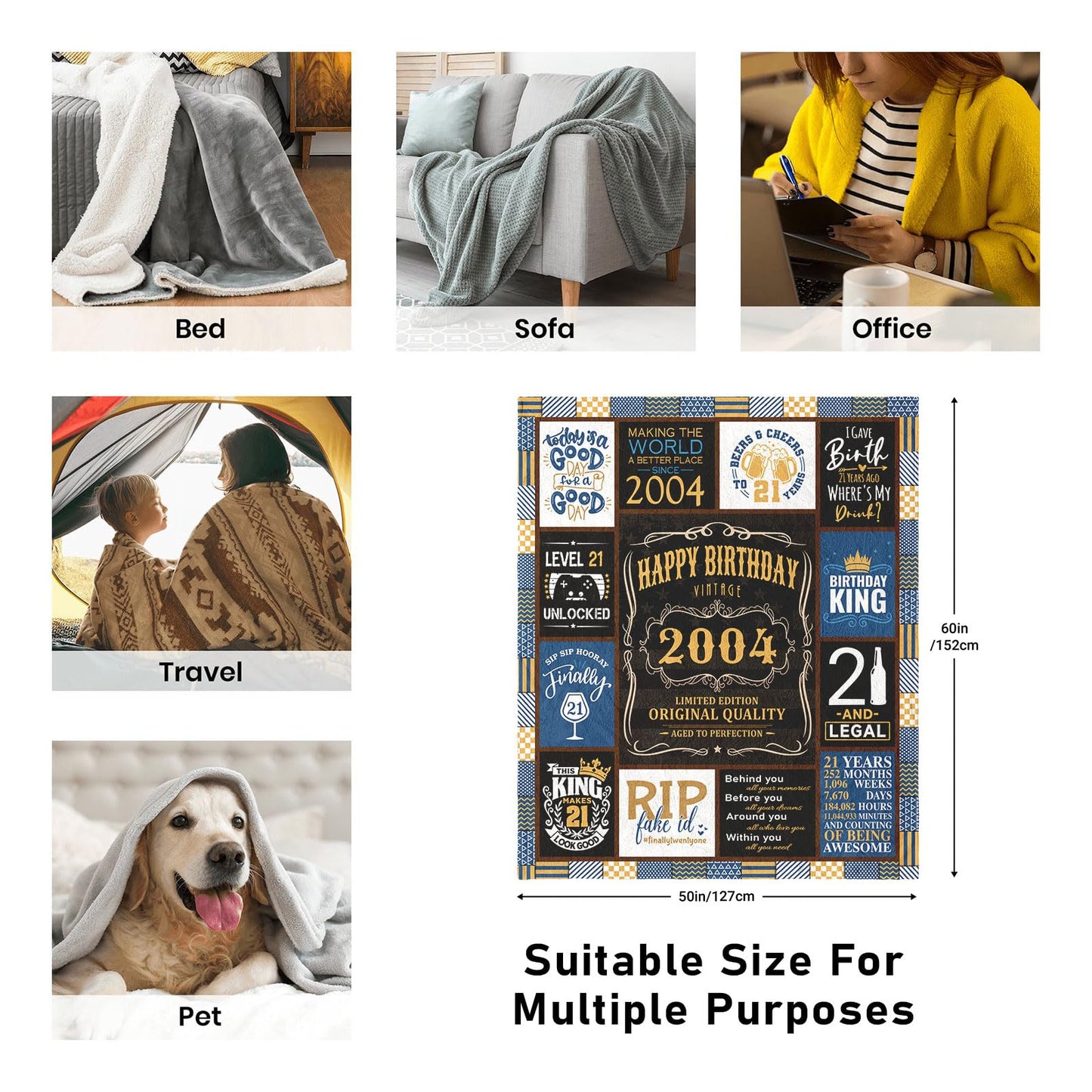 21st Birthday Gifts for Him, Cool 21st Birthday Gifts for Boy, Presents for 21st Birthday Male, 21 Year Old Birthday Gifts for Him, Happy 21st Birthday Decorations for Men Throw Blanket 50" x 60"