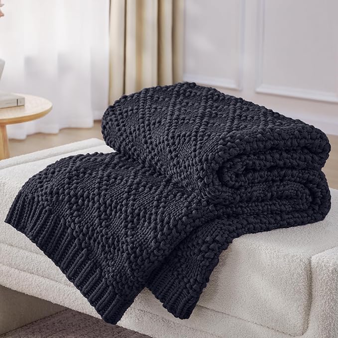 Knitted Weighted Blanket for Adult, Chunky Knit Weighted Throw for Sleep 50"*60" 10lbs, Cooling Breathable Heavy Blanket for Hot Sleepers, Machine Washable Blanket for Room Decor(Dark Grey)