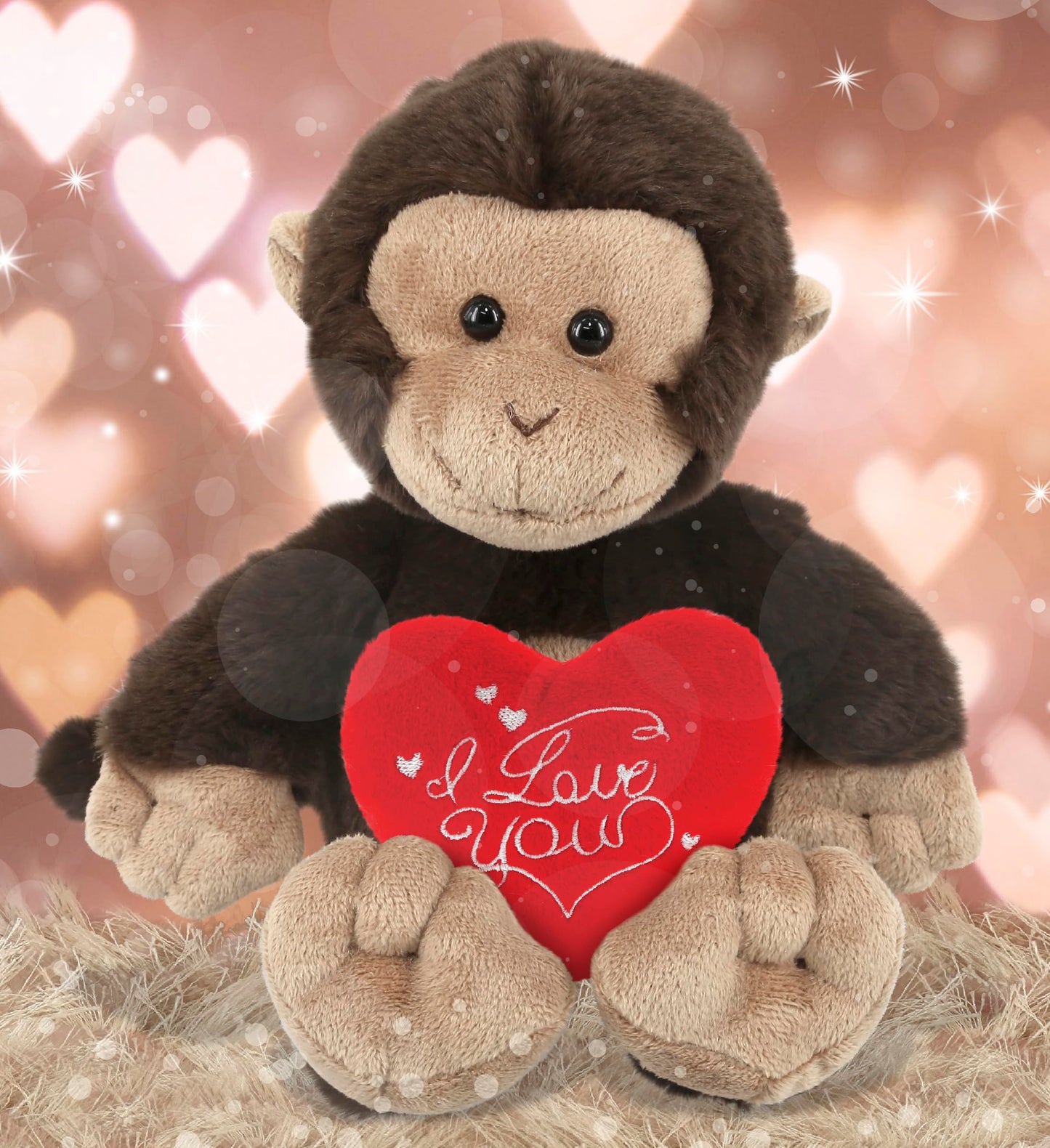 DolliBu I Love You Valentine Plush Monkey - Cute Stuffed Animal with Red Heart and Name Personalization Gift for Valentines Day, Birthday, Anniversary, Romantic Date - 9 Inches
