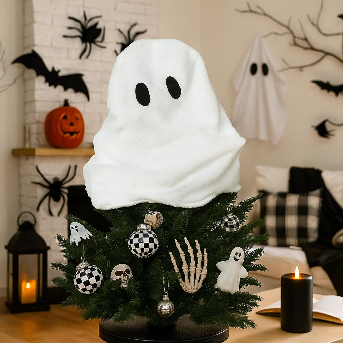 Gejoy Halloween Ghost Tree Topper Decor 13 Inches White Ghost Elf Christmas Tree Topper Ornaments Halloween Ornaments for Holiday Party Favors Supplies Decor