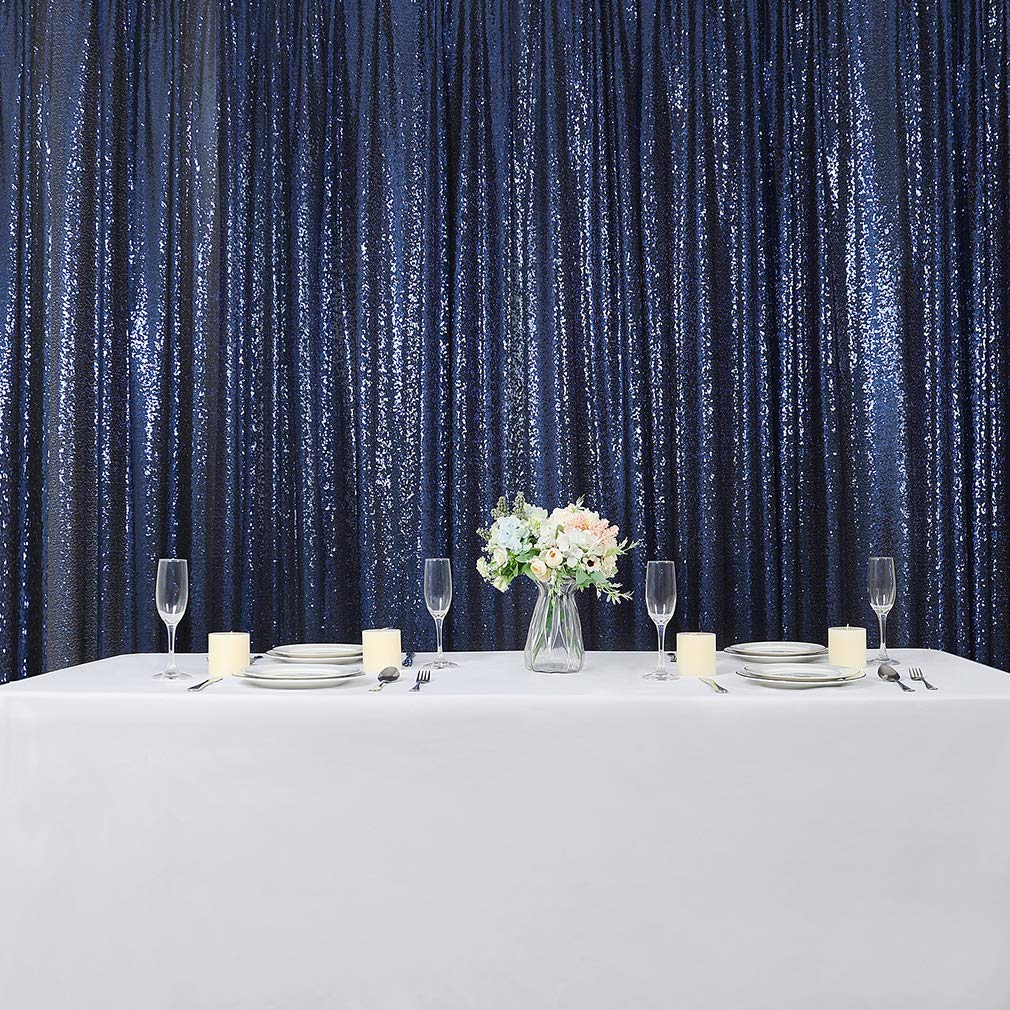 Hahuho Navy Sequin Backdrop Curtain, 2PCS 2FTx8FT Glitter Backdrop Curtain for Parties, Christmas, Wedding, Party Decoration（2 Panels, 2FT x 8FT, Navy