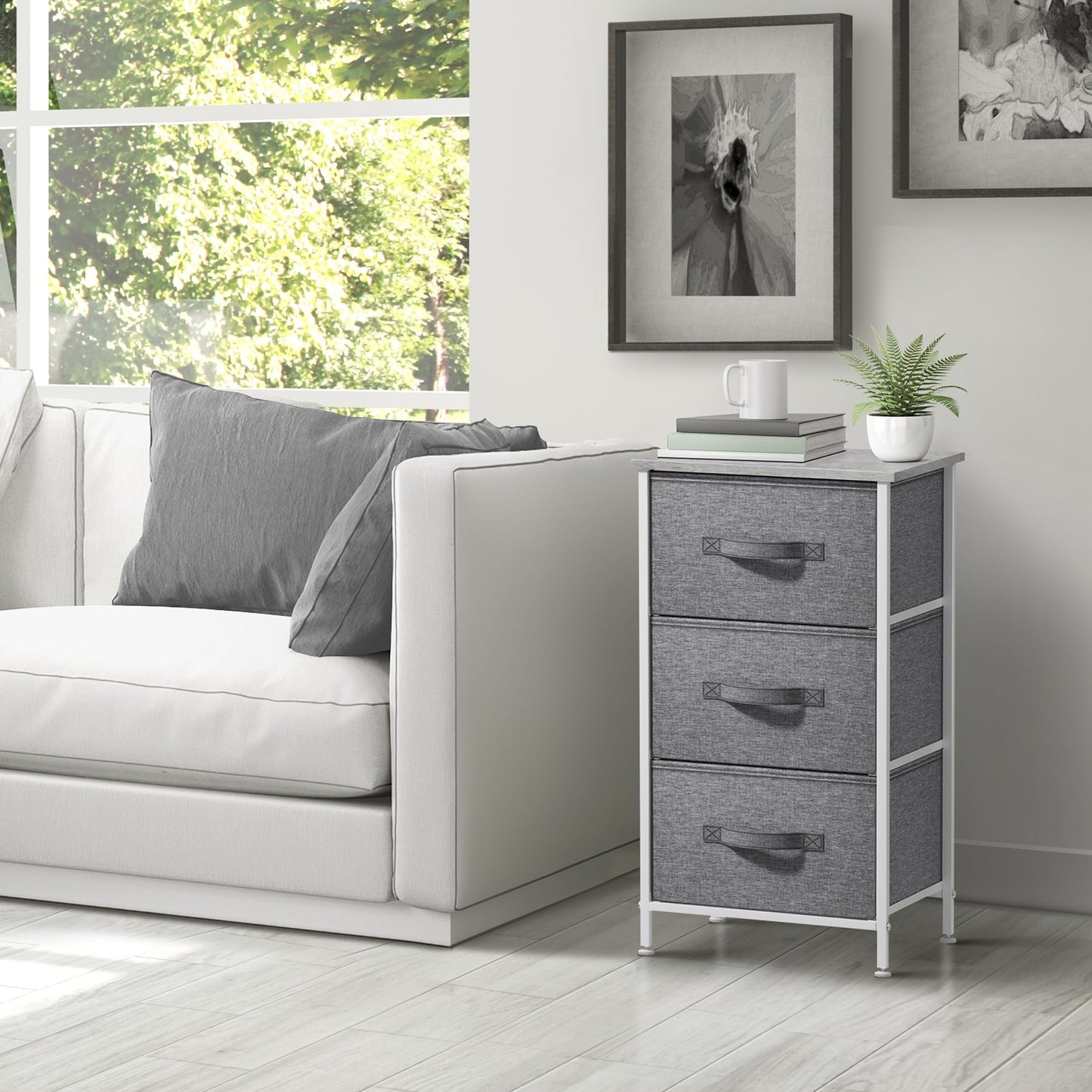 Sorbus Nightstand with 3 Drawers - Bedside Furniture & Night Stand End Table Dresser with Steel Frame, Wood Top, Easy Pull Fabric Bins for Home, Bedroom Accessories, Office & Dorm