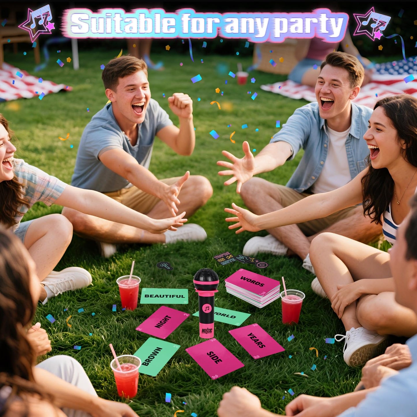 Music Board Games for Family Night, Family Karaoke Game, 8+ Year Olds, 2-10 Players - with 250 Lyrics (125 Cards) for Hilarious Game Nights & Birthday Party, Kids Gift