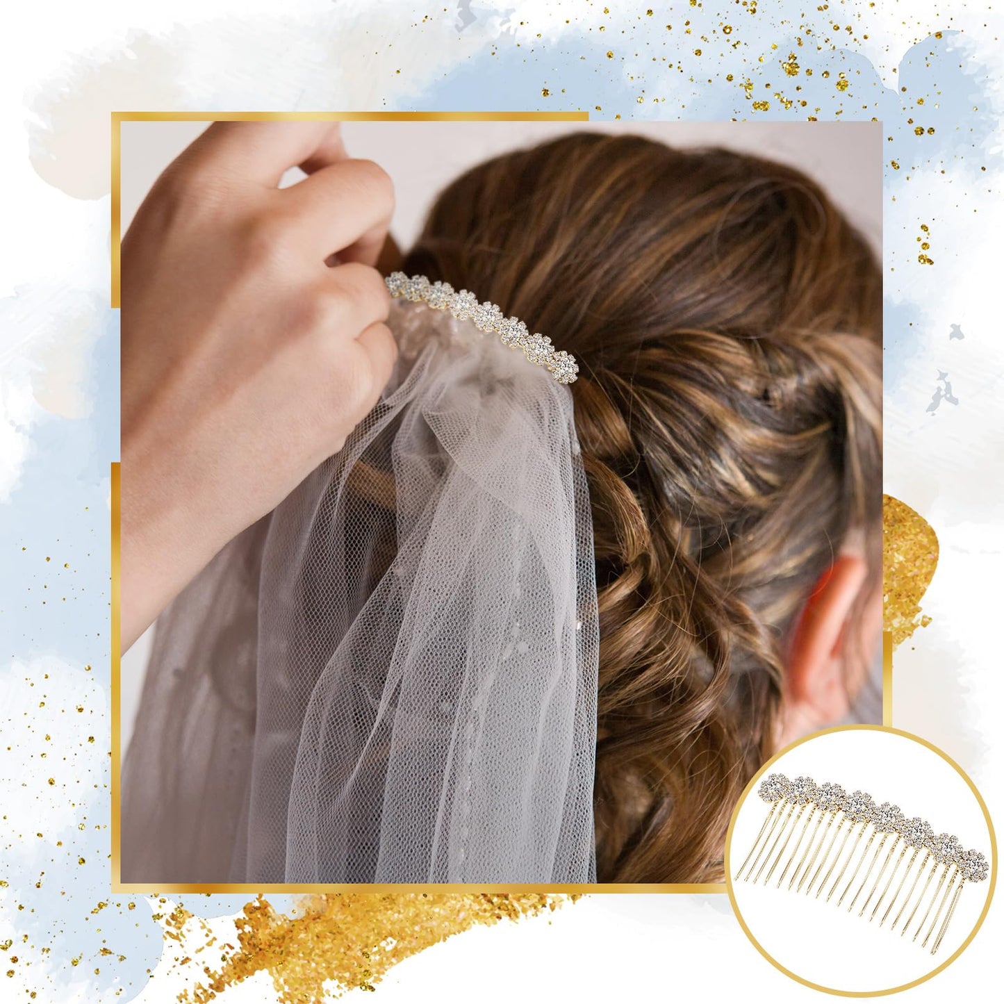 Geosar 4 Pieces Alloy Rhinestone Side Hair Combs Crystal Flower Clips Wedding Comb Bridal Jewelry Clips Combs French Hair Access