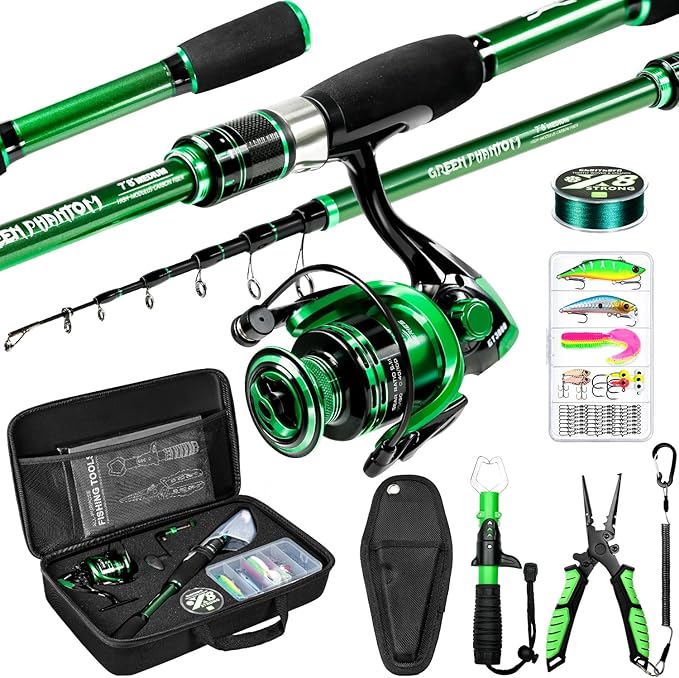 Ghosthorn Fishing Rod and Reel Combo Graphite Telescoping Fishing Pole Portable Travel Kit with Carrier Bag for Freshwater...