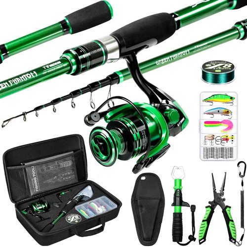 Ghosthorn Fishing Rod and Reel Combo Telescopic Pole Kit Plier Portable Travel Kit with Carrier Bag for Freshwater Saltwater