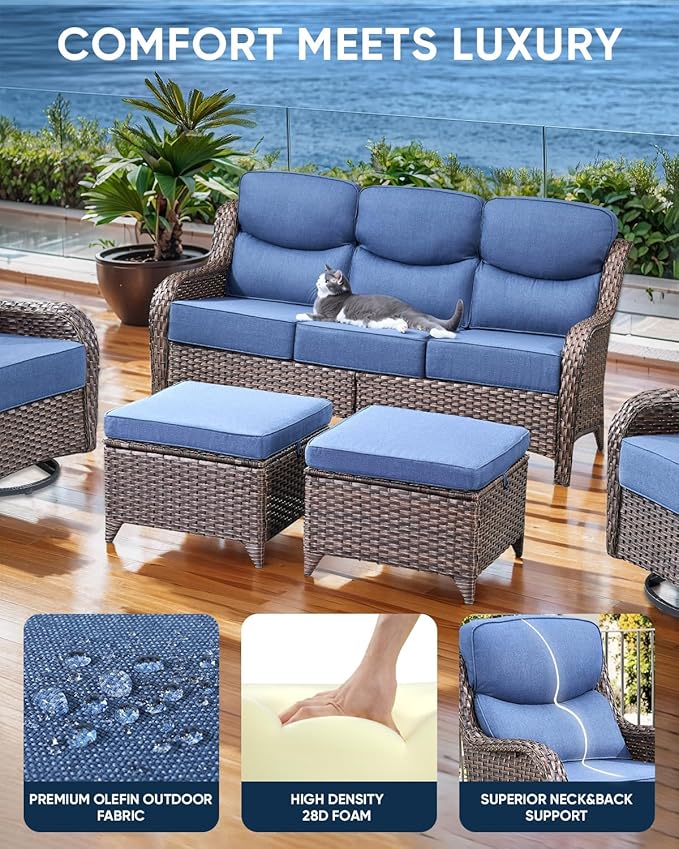 ACTREST Luxury 24x24x6 Inch Smile Outdoor Cushions - 1 Set Deep Seat Water-Repellent Patio Furniture Replacement Cushion for Wicker Rattan Wood Metal Chair Glider Rocker Loveseat Sofa - Navy Blue
