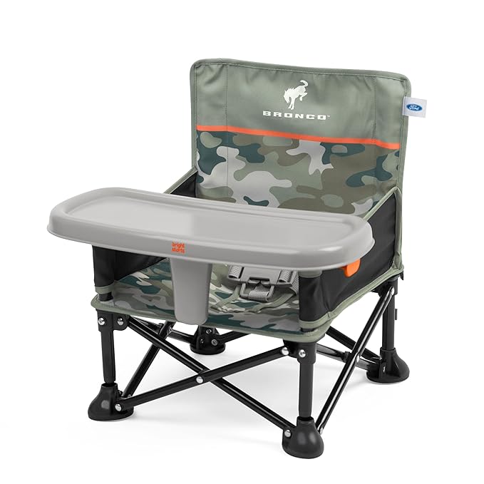 Bright Starts Ford Bronco Pop 'N Sit Portable Booster Chair, Floor Seat, Indoor/Outdoor Use, Compact Fold, Camo Print, 6 M...