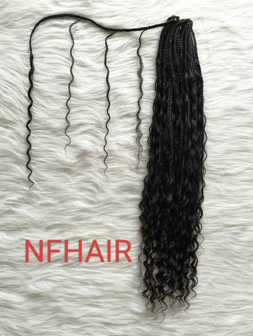 NFHair Crochet Boho Box Braids With Human Hair Pre-Looped Synthetic Braiding Goddess Braids Double Drawn Curly Full Ends Hair Extensions For Women Natural Color 1Pack/40 Stands 14Inch