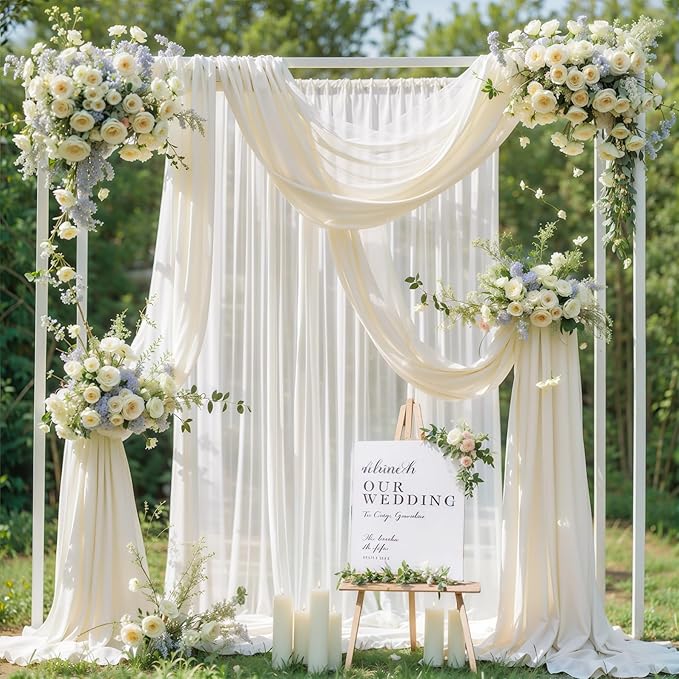 Wedding Arch Draping Fabric, 2 Panels 18FT Beige Sheer Backdrop Curtain Chiffon Fabric Drapery Voile Scarf Draping Panels for Wedding Archway Ceremony Curtain Valance Party Decoration