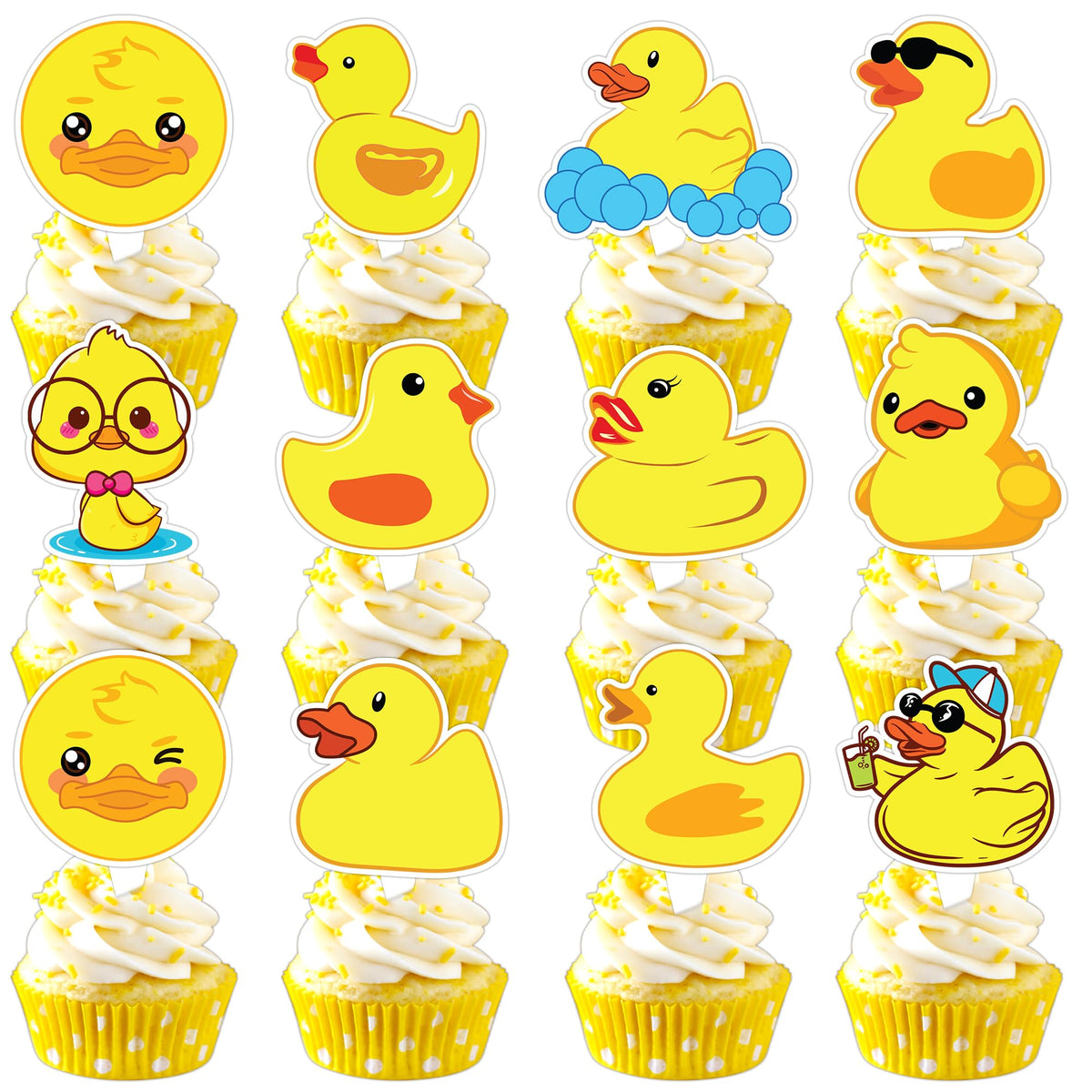 Duck Cake Topper Picks, 25 PCS Rubber Yellow Duck Cupcake Toppers Cake Decorations Ducky Farm Animal Theme Birthday Party Supplies Favors Decor Centerpiece Table for Boys Girls Carnival School Rewards