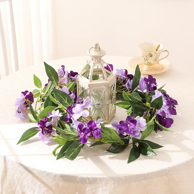 Floweroyal 2 Pack Artificial Flower Garlands 15.8FT Fake Impatiens Vines Silk Flowers Hanging Impatien Ivy for Wedding Arch Party Home Garden Wall Decor (Purple)