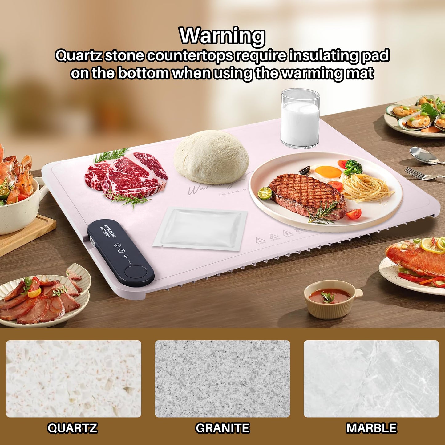 Revolutionary Rollable Full Surface Heating Warming Mat for Food Party Buffet Daily Use, Portable Electric Silicone Defrosting Tray, Hot Plate Keep Food Warm (Light Pink)