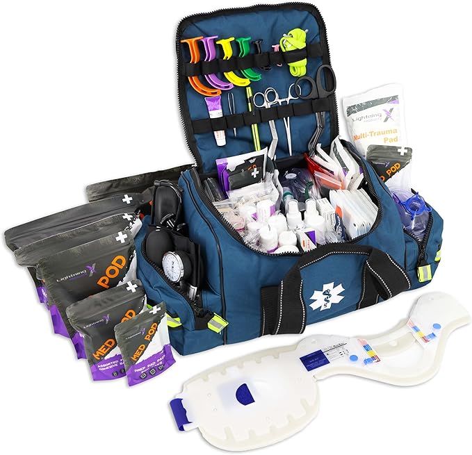 Lightning X MB30-SKC Large EMT Trauma Kit | Fully Stocked First Responder Bag w/ 240+ Supplies | EMS Fire Police Office Sp...