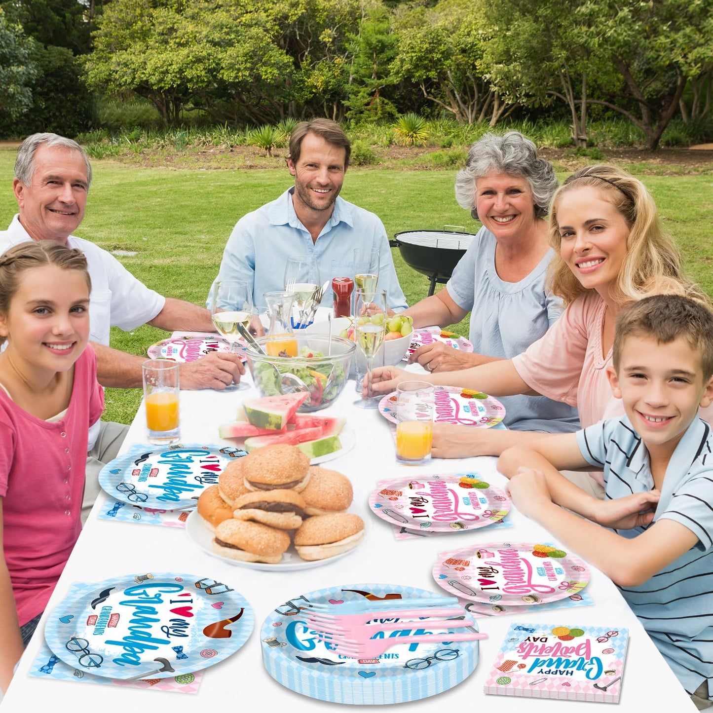 gisgfim 96Pcs Grandparents Day Party Supplies Happy Grandparents Day Birthday Paper Plates Napkin Grandma and Grandpa Tableware Dinnerware Decoration Favor for Grandma and Grandpa Party Home Serve 24