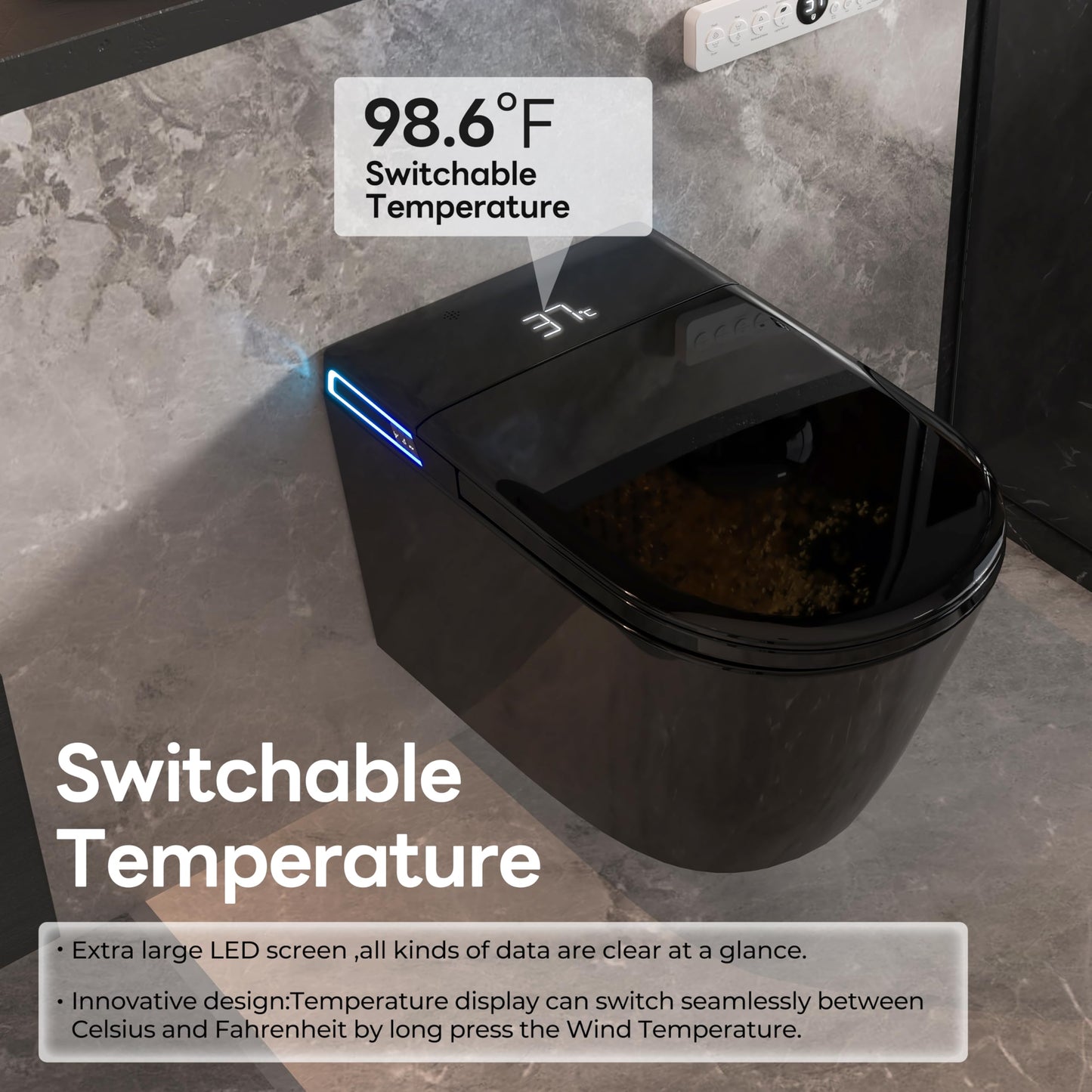 SmartSylva Black Smart Wall Hung Toilet Combo,Auto Flush, Auto Open/Close LId,Heated Seat,Warm Water/Dryer, Modern Elongated Bidet Toilet with In wall Carrier (No need to buy an additional Water Tank)