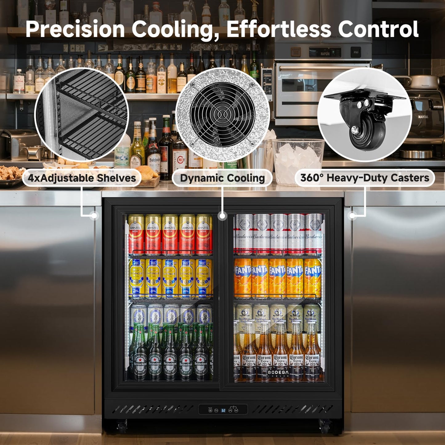BODEGACOOLER Back Bar Cooler,7.7 Cu.ft Commercial Beverage Refrigerator with 2 Sliding Glass Doors, Stainless Top,Beverage Fridge Perfect for Beer,Wine,Soda,DOE Approved