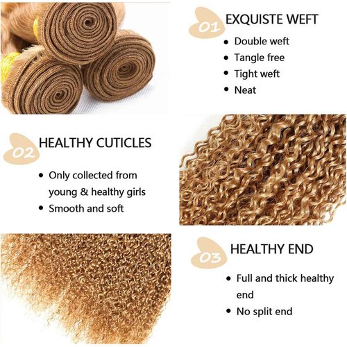 Fabimiya 20 22 24 Inch Human Hair Bundles Honey Blonde 27# Jerry Curly Bundles Human Hair 100% Unprocessed Soft Sewn In Hair with Double Weft for Black Women